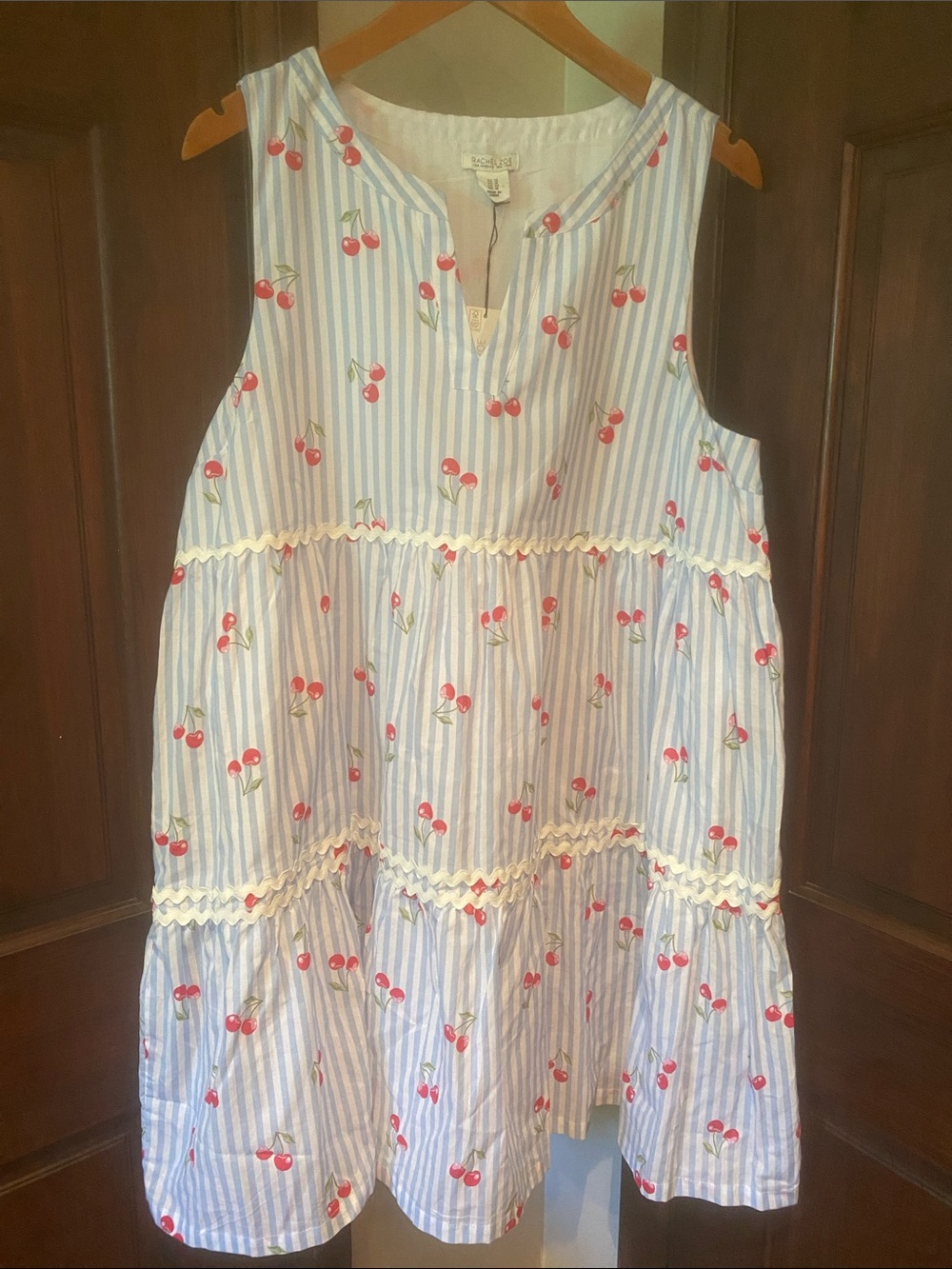 Rachel Zoe Blue & White Striped Sundress with Red Cherry Print
